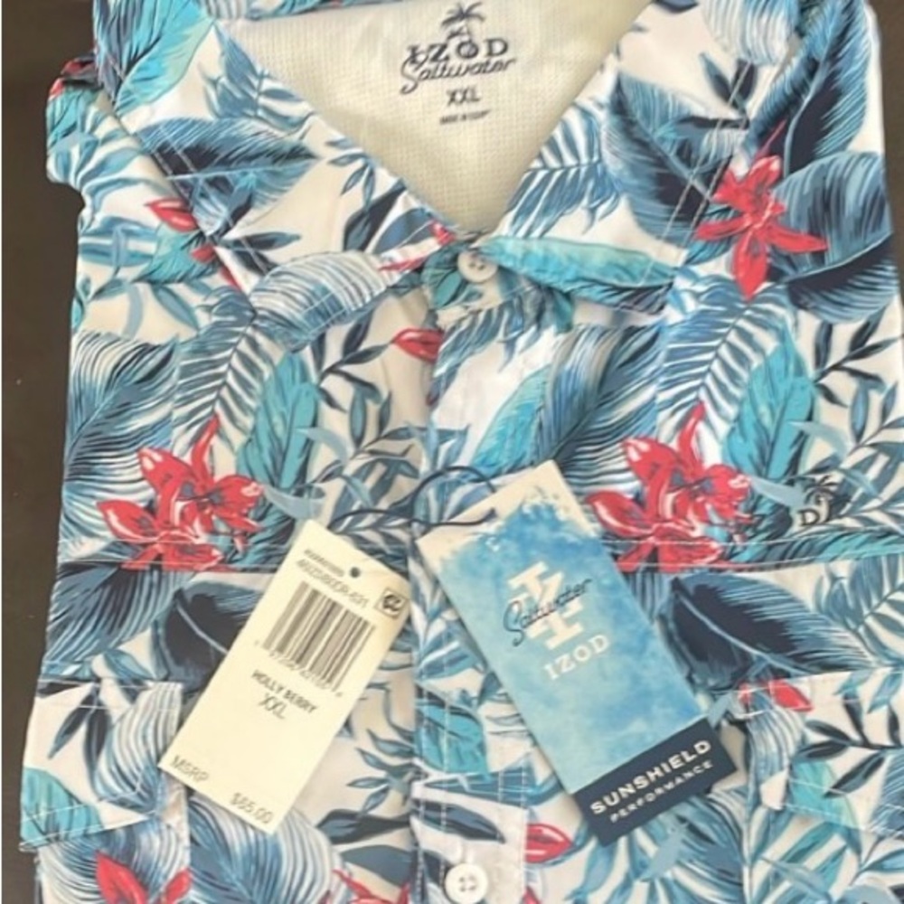 Izod Men's Floral Print Shirt - Blue and Red